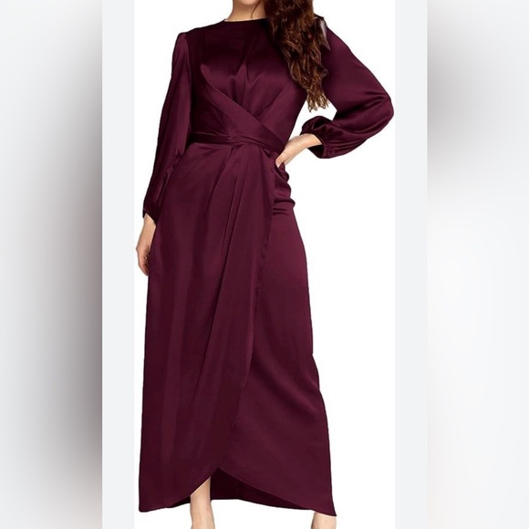 Pin Up Art Dresses & Skirts - NWT Silk Pin Up Art Burgundy Sexy Wrap Formal Cocktail Maxi Dress Size Large